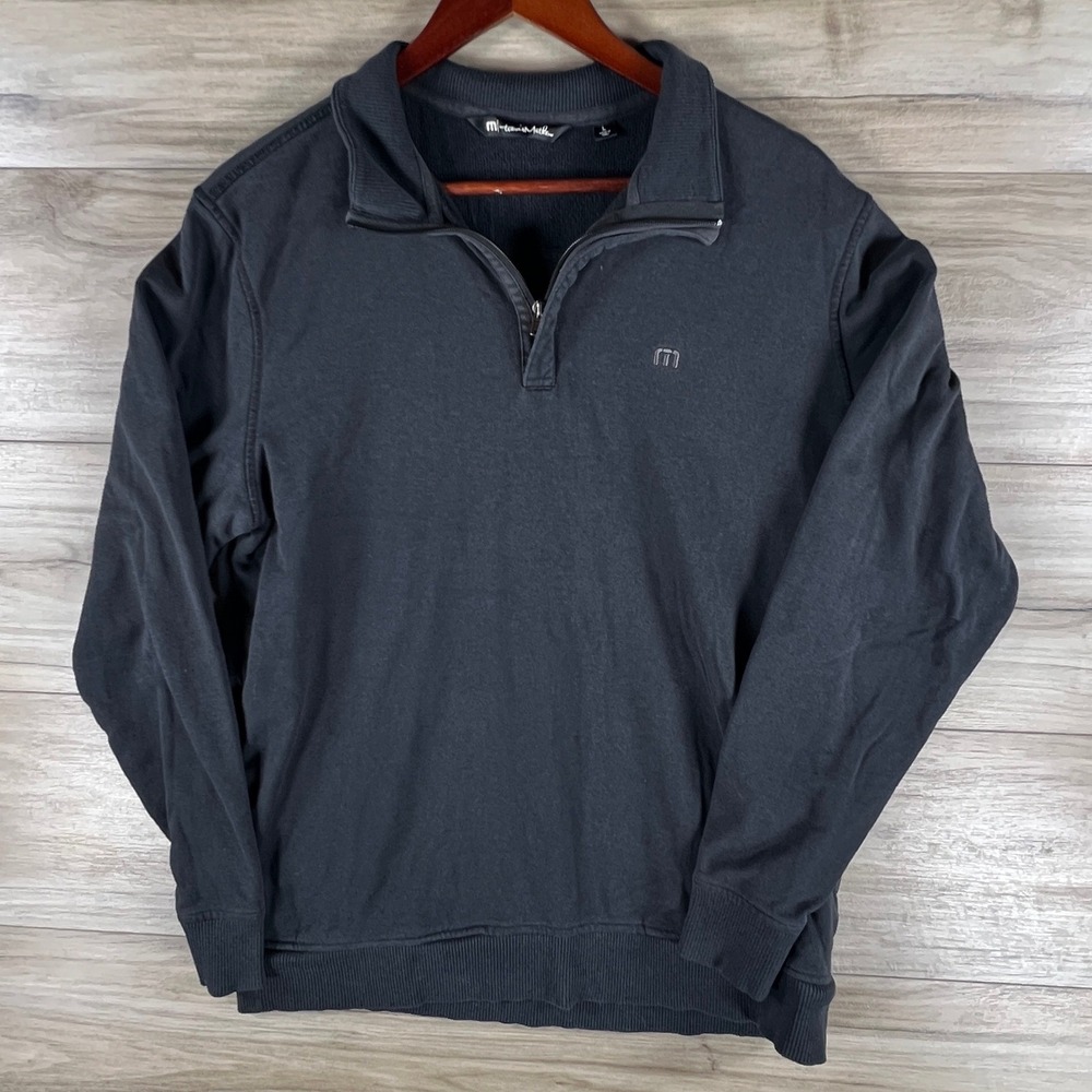 TravisMathew Mens Black Quarter Zip Fleece Pullover Sweatshirt Size Large